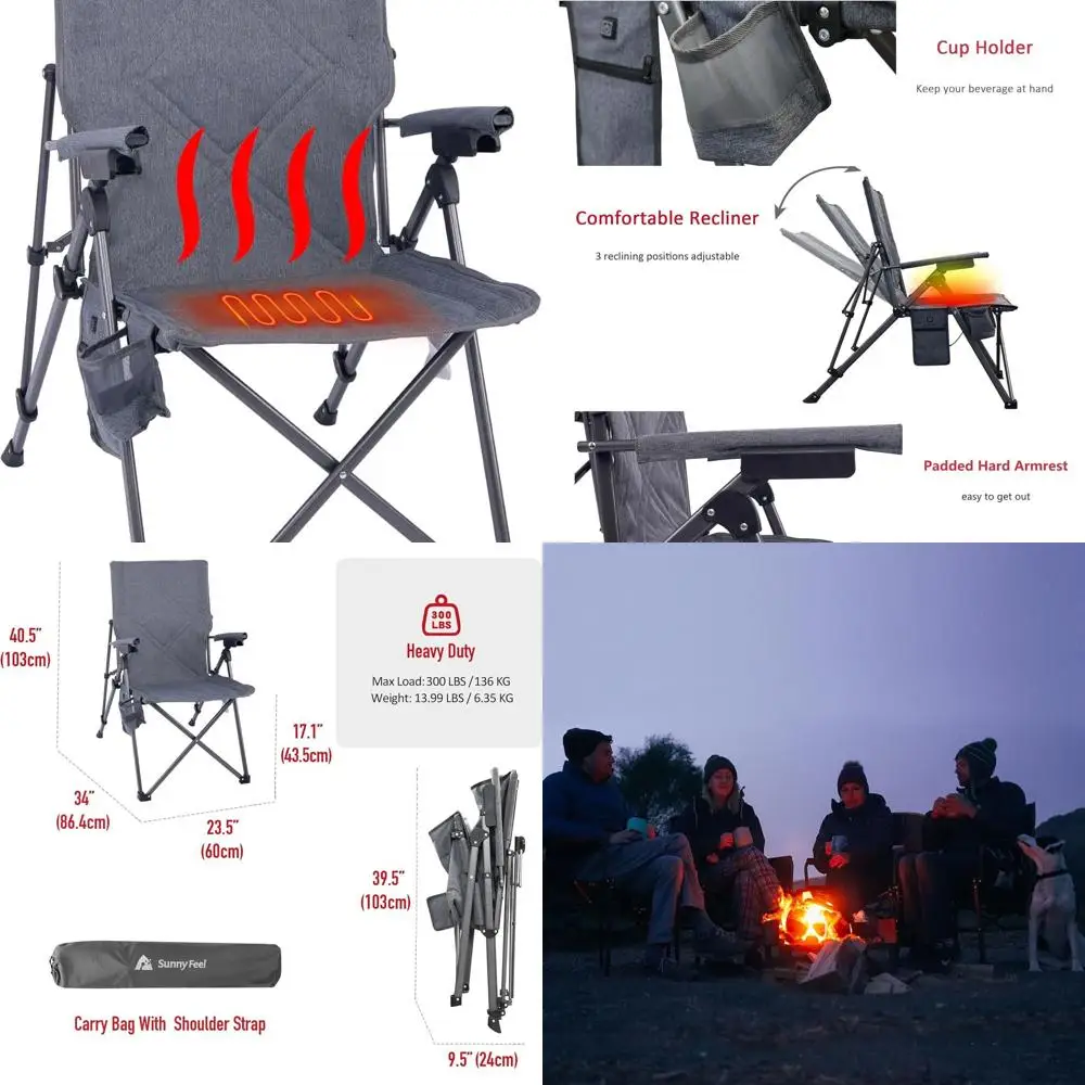 

Adjustable 3-Position Folding Camping Chair for Adults, 300lbs Capacity, with Cup Holder, Suitable for Outdoor and Patio Use
