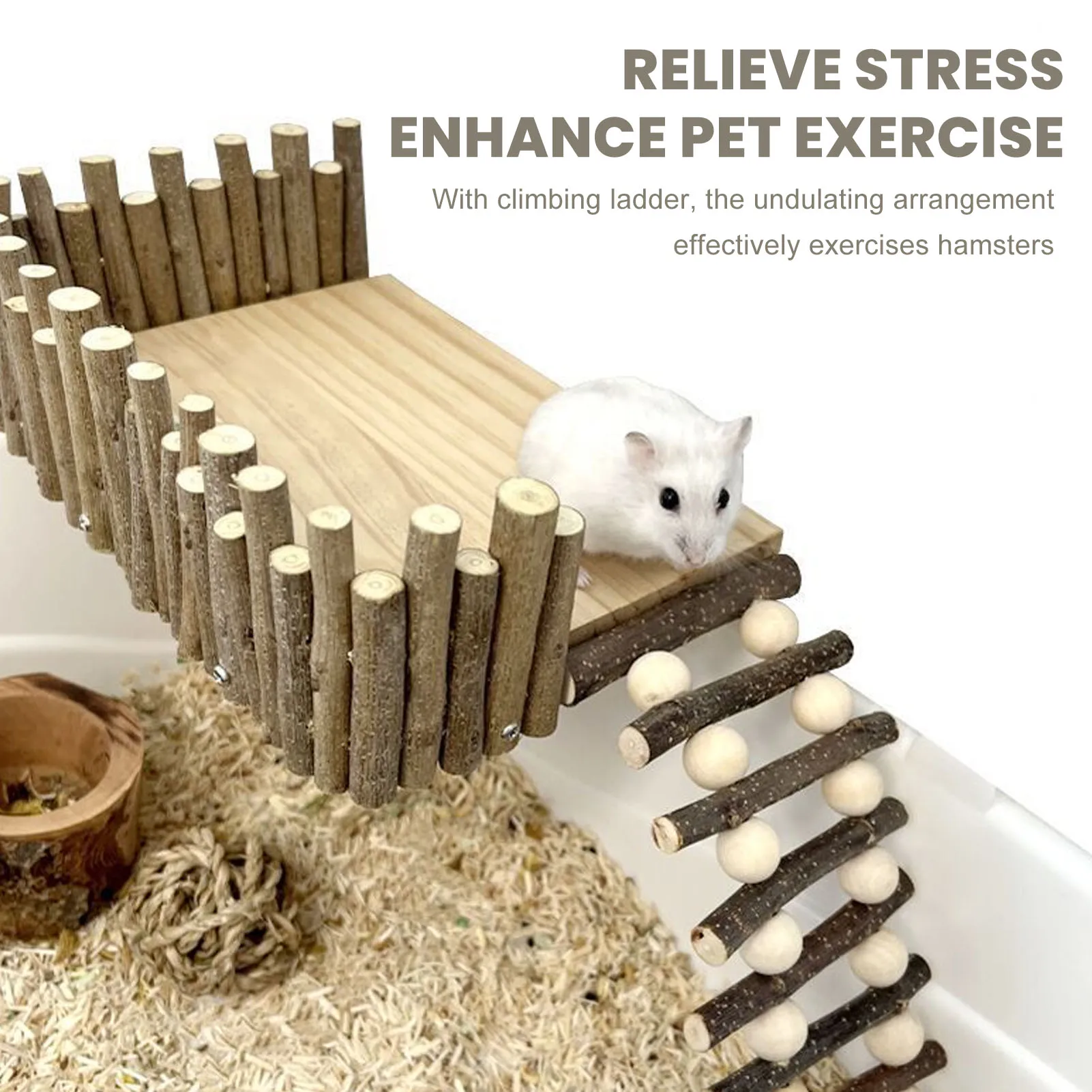 Hamster Climbing  Handcrafted Pet Activity Playground Stable Structure Increase Exercise Chewing  for Golden Bear