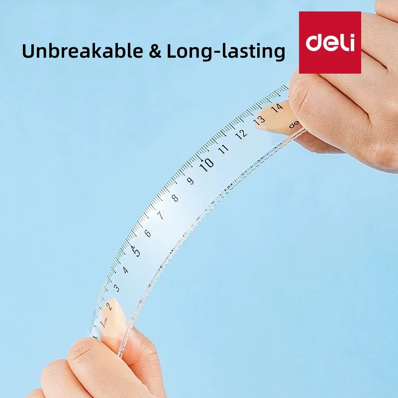 DELI Conjunto de Geometria Transparente 4 PCS Ferramentas de Desenho de Matemática com Régua Transferidor Triângulo Fácil Leitura Medição para Estudantes Escolares