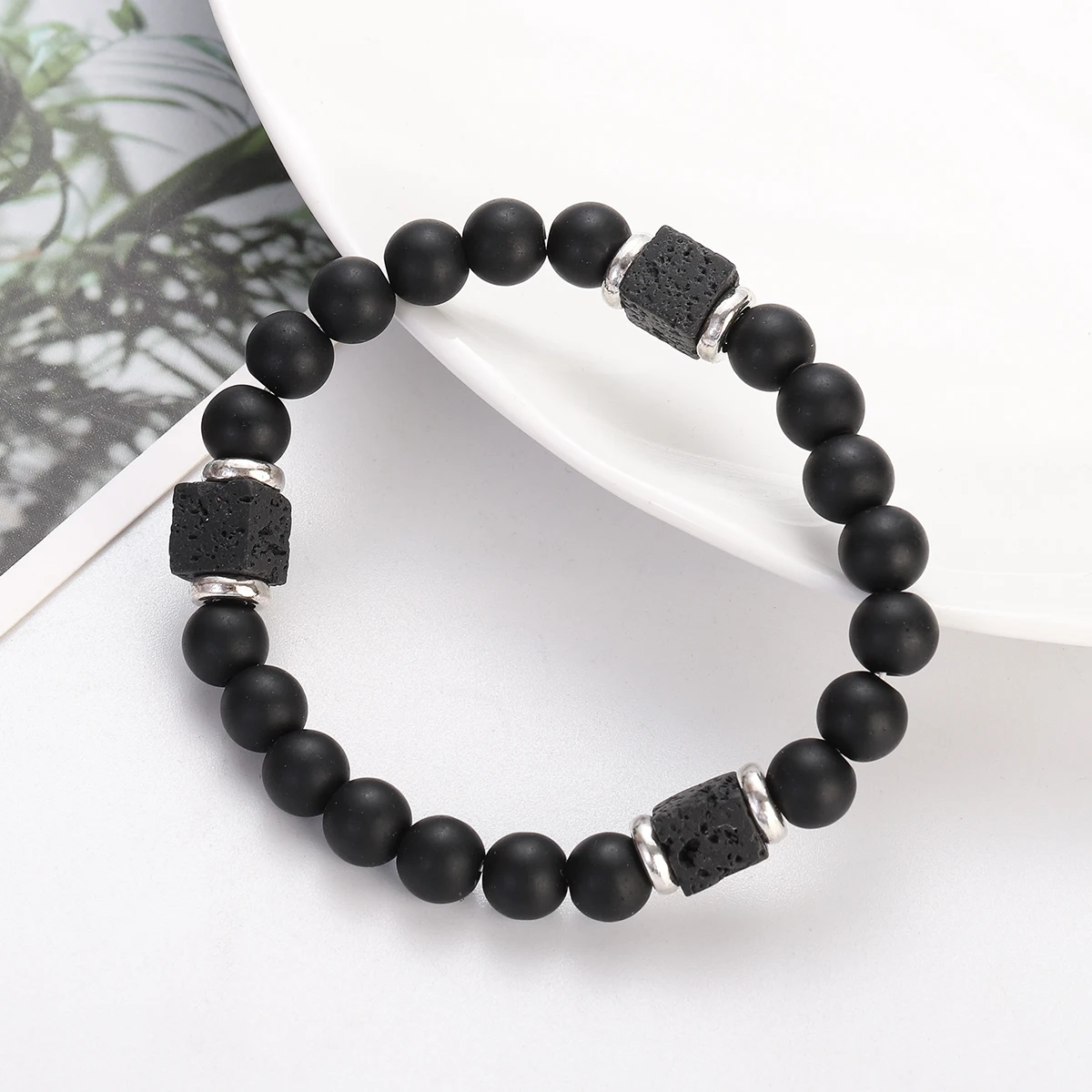 الكلاسيكية الحجر الأسود أساور الرجال المجوهرات Pulseira ساحة الحمم البركانية سوار Pulsera الأزواج سوار أصدقاء المجوهرات