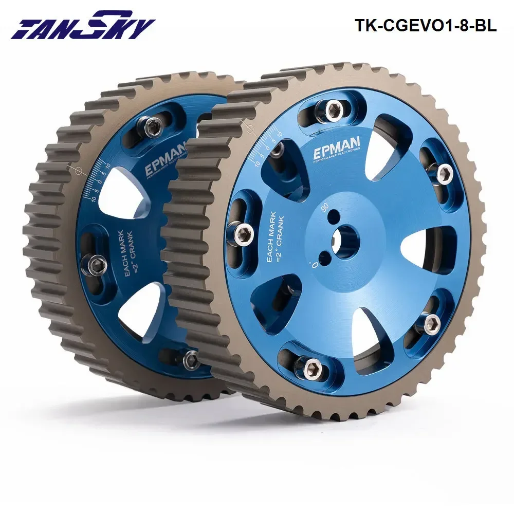 TANSKY 2Pcs Adjustable Cam Gear Aluminium Timing Gear Pulley For Mitsubishi Lancer EVO 1 2 3 4 4G63 4G63T Engine TK-CGEVO1-8-BL