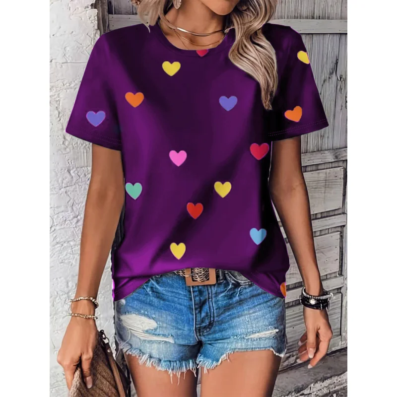 

Красочная летняя новая трансграничная универсальная женская повседневная трансграничная футболка с короткими рукавами и принтом