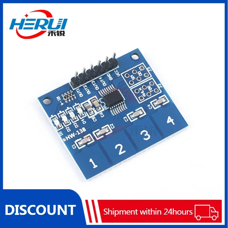 TTP224 Four-way touch switch module Four capacitive fingers tap the key Sensor circuit board dc power supply