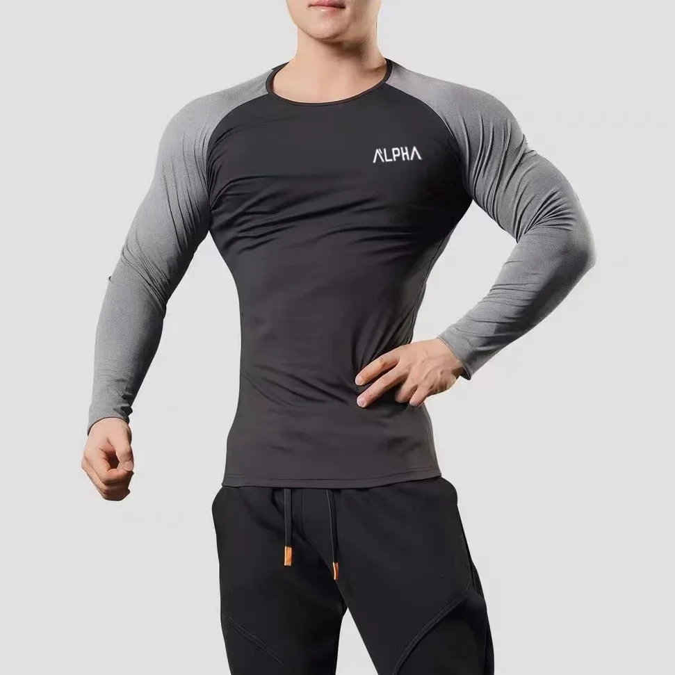 Odzież męska topy z poliestru elastyczne koszulki typu Slim Fit dla mężczyzn czarna siłownia obcisła do biegania w stylu Harajuku — zdjęcie 5