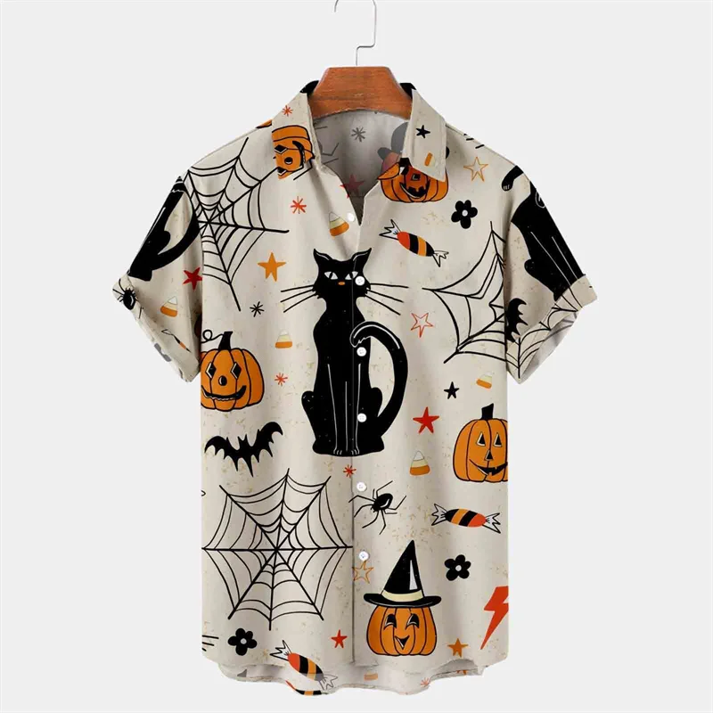 Halloween Party Clothing Mens Holiday Short Sleeved Shirt Summer Casual Street Shirt 2023 New Mens Outdoor Horror Harajuku Shirt