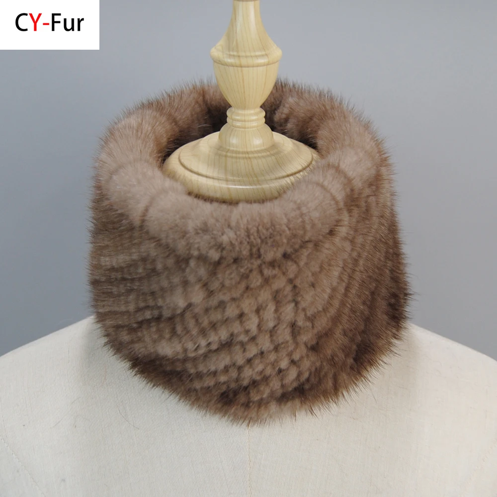 2024 New Women Winter Real Mink Fur Scarves headbands Good Elastic Knitted Natural Mink Fur Scarf Thick Warm Lady Fur Ring Shawl