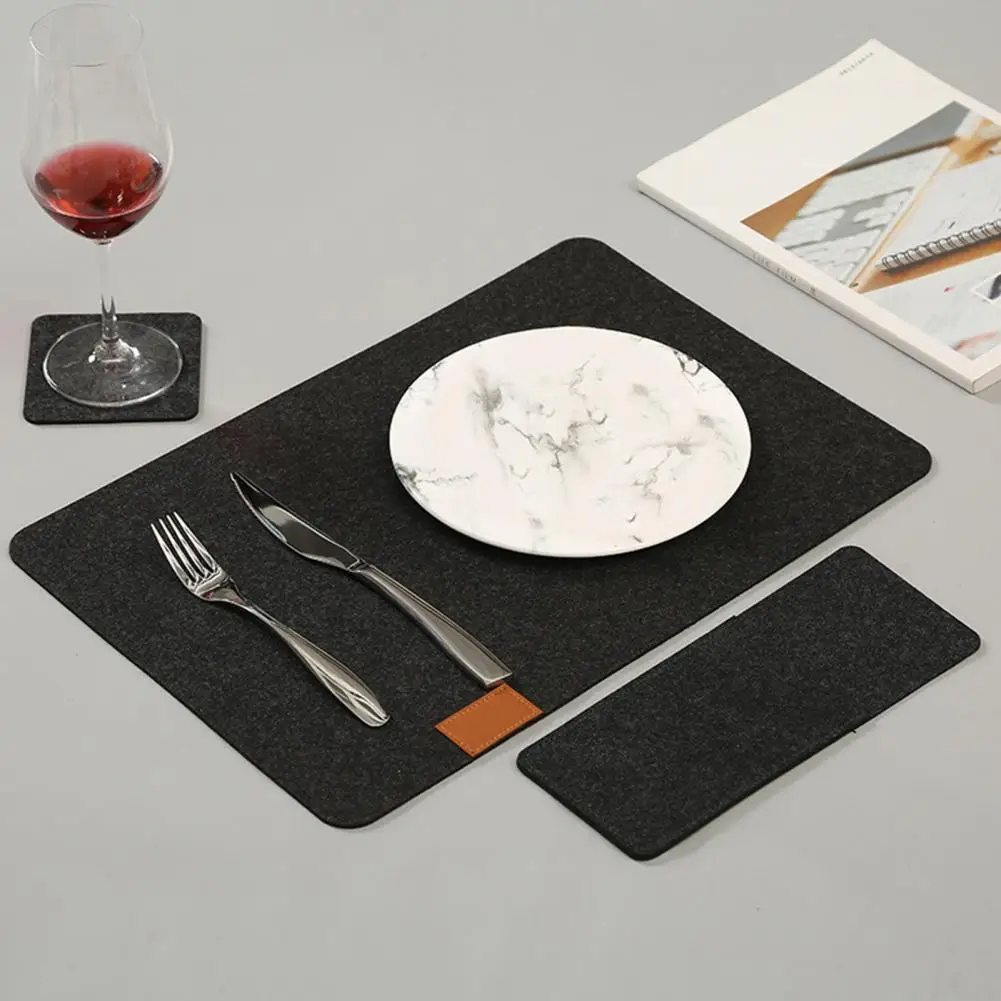 Stain resistant Table Mats Liquid Spills Mats Waterproof Felt Placemats Set with Cutlery Bag Coasters for Kitchen