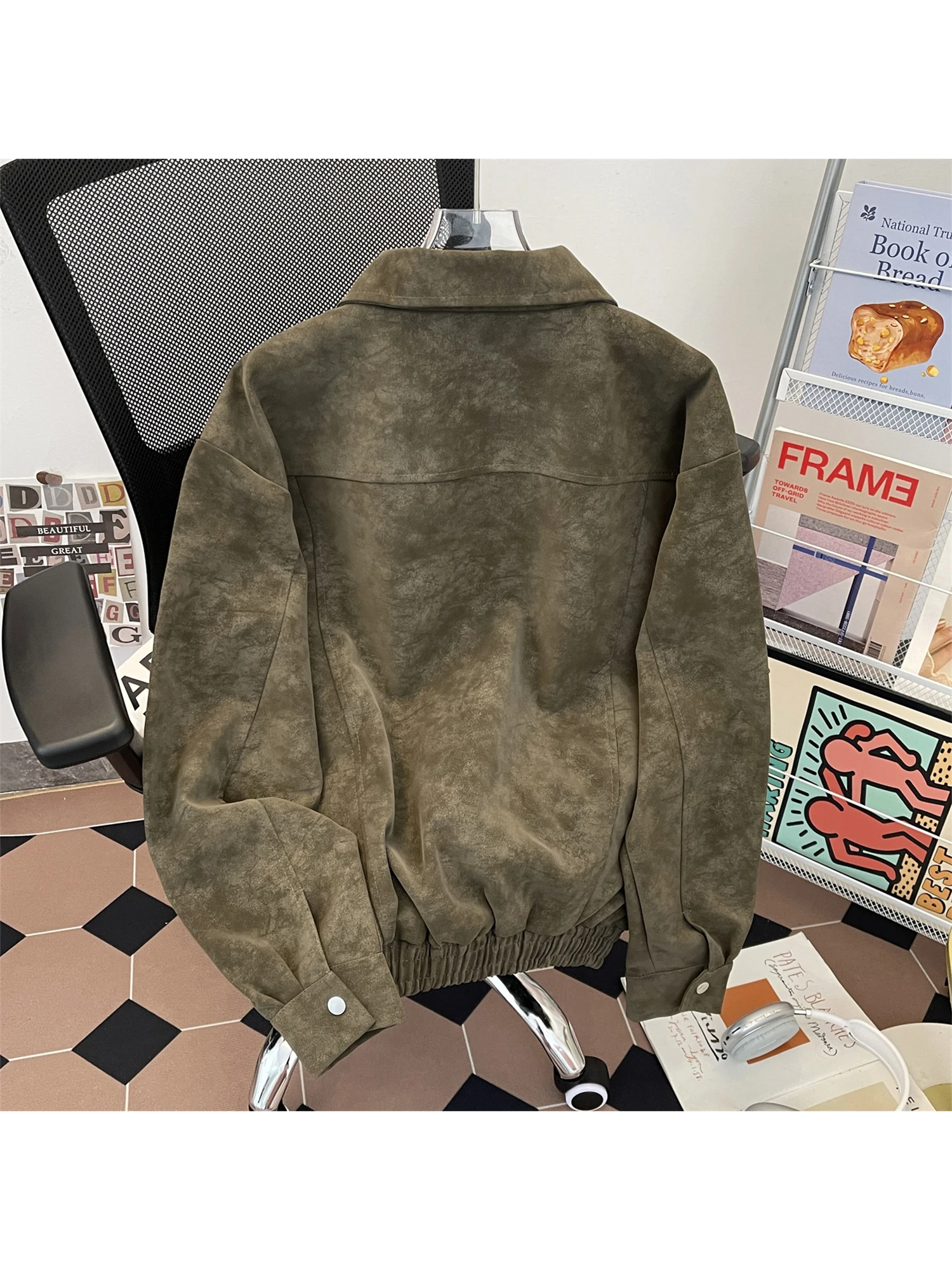 سترة نسائية من جلد البولي يوريثان باللون الأخضر معطف عتيق ملابس الشارع للدراجات النارية موستانج سترة 2000s ملابس خروج عتيقة للخريف ملابس خارجية 2025