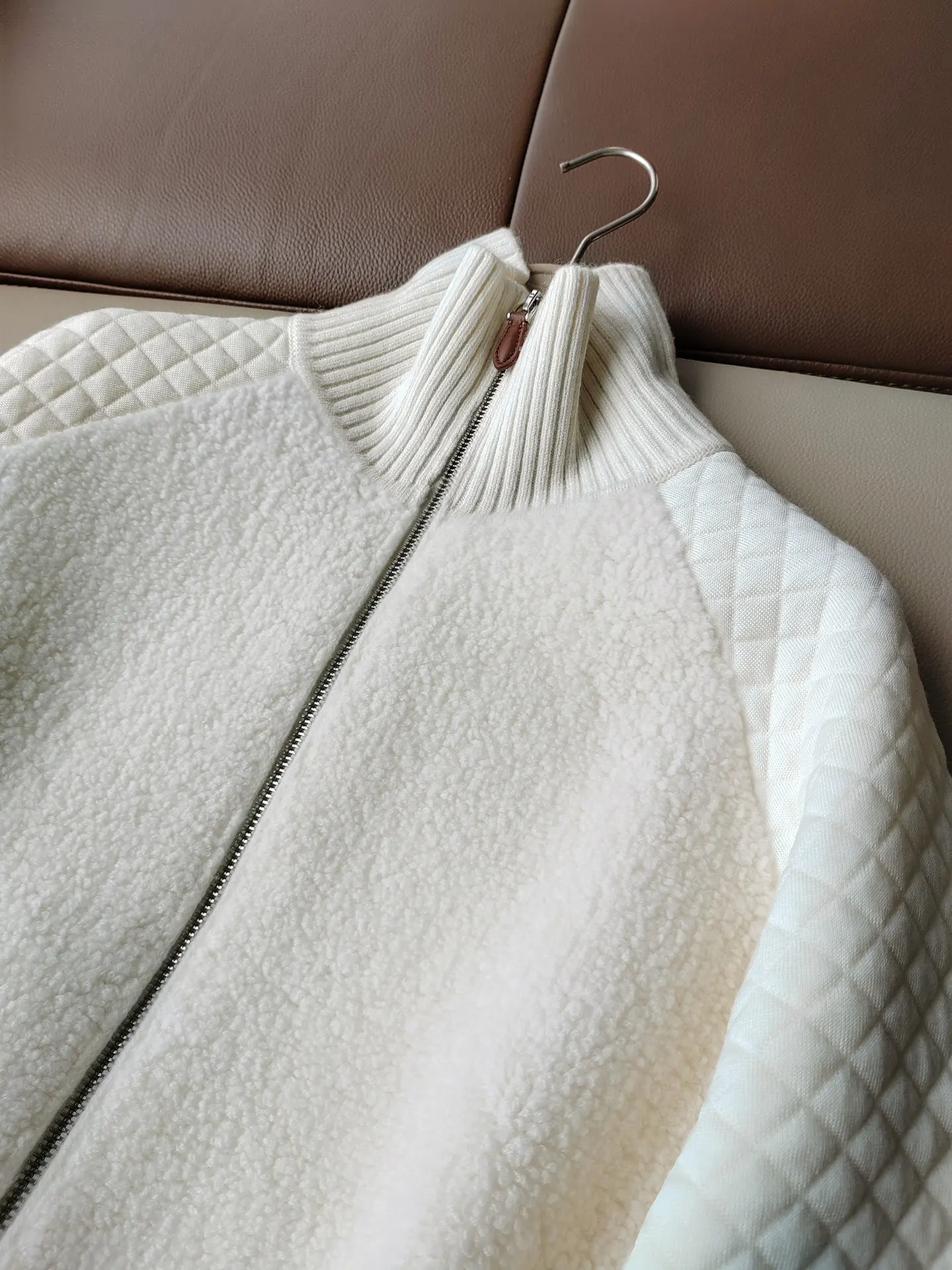 Women's 2026 Autumn Winter New Cashmere Wool Pocket Splicing High Neck Zipper Knitted Cardigan Jacket