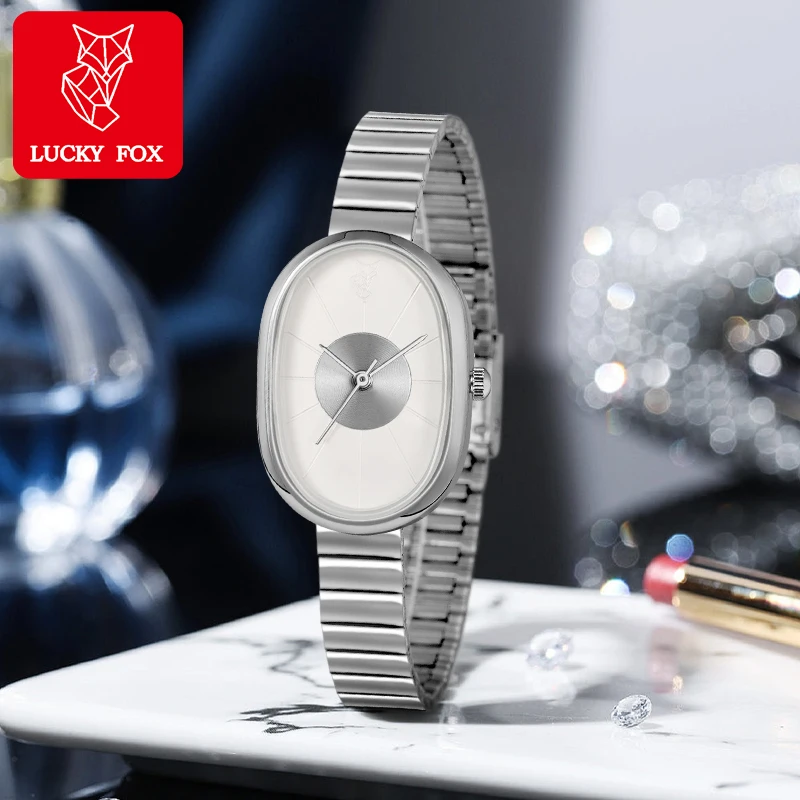 LUCKY FOX New Luxury Luxury Women's Watch Simple and Versatile Oval Small Dial Steel Belt Quartz Watch Women's Jewelry Bracelet