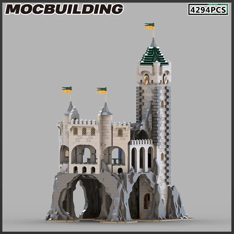 MOC Buidling Blocks architettura del castello medievale con cascata modello modulare mattoni fai da te assemblare la collezione di giocattoli regalo di natale