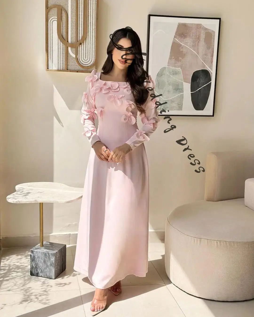 

платья для выпускного вечера с длинными рукавами по индивидуальному заказу, квадратный вырез до щиколотки, плиссированные цветы, бисер, вечерние платья, вечерние платья