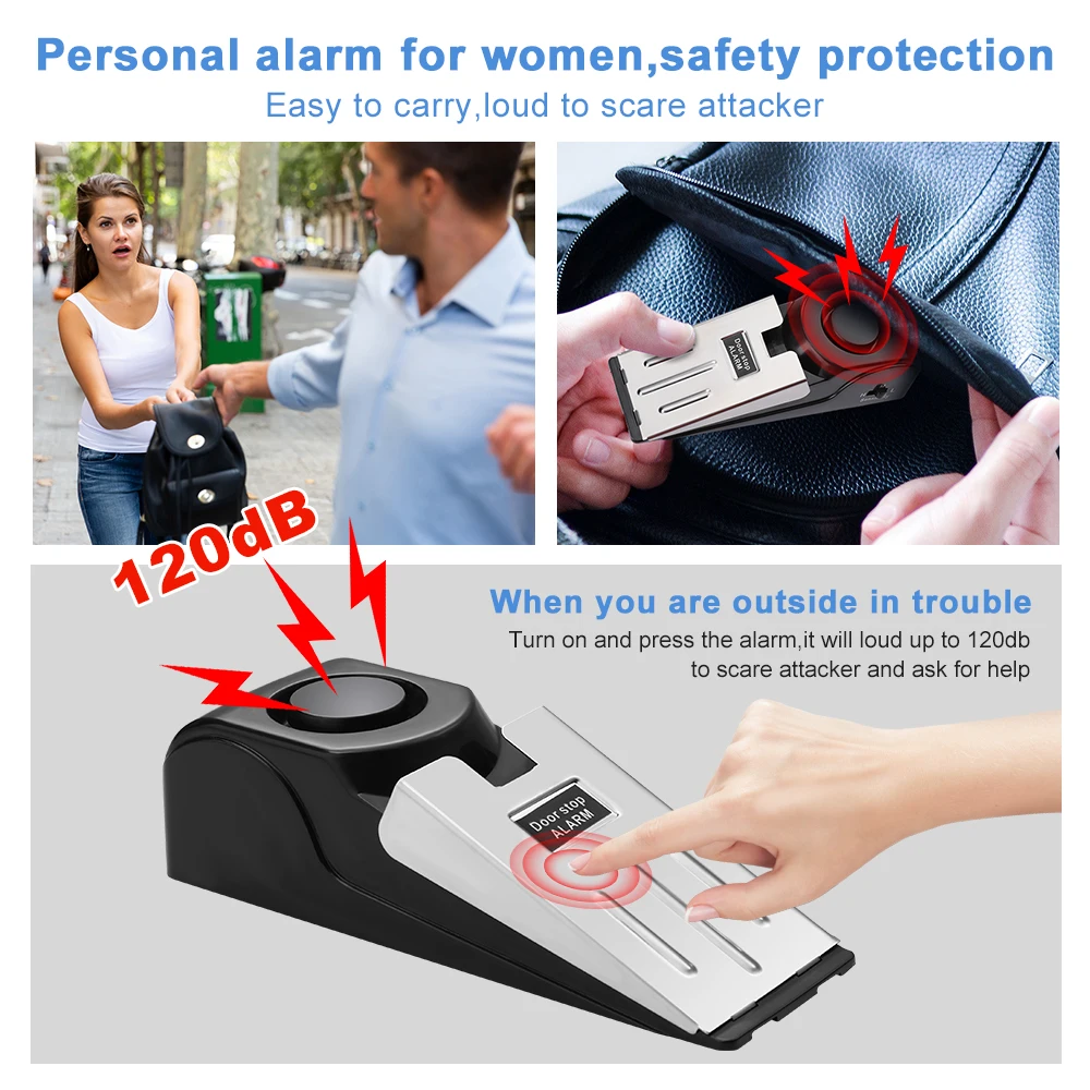 Awapow Door Stopper Security Alarm Portable Doorstop Alarm 120dB for Travel Home Apartment House Block Blocking System