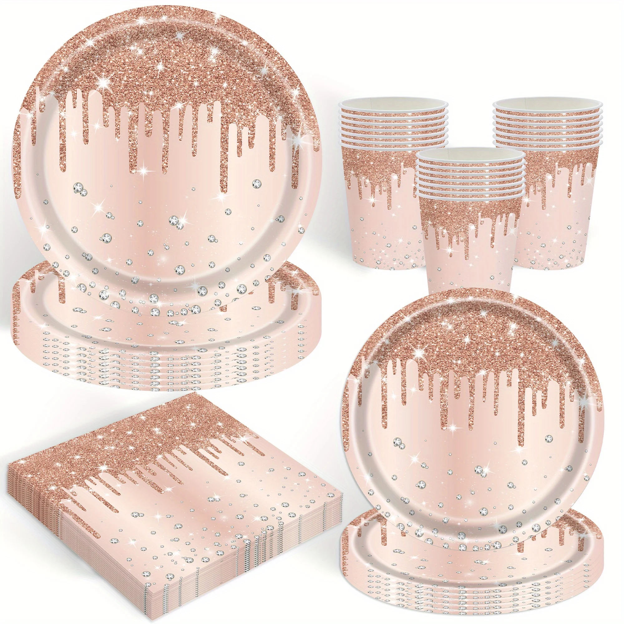 80-teiliges Roségold Partygeschirr-Set mit Papptellern, Bechern und Servietten Perfekt für Geburtstage, Hochzeiten und andere Festlichkeiten