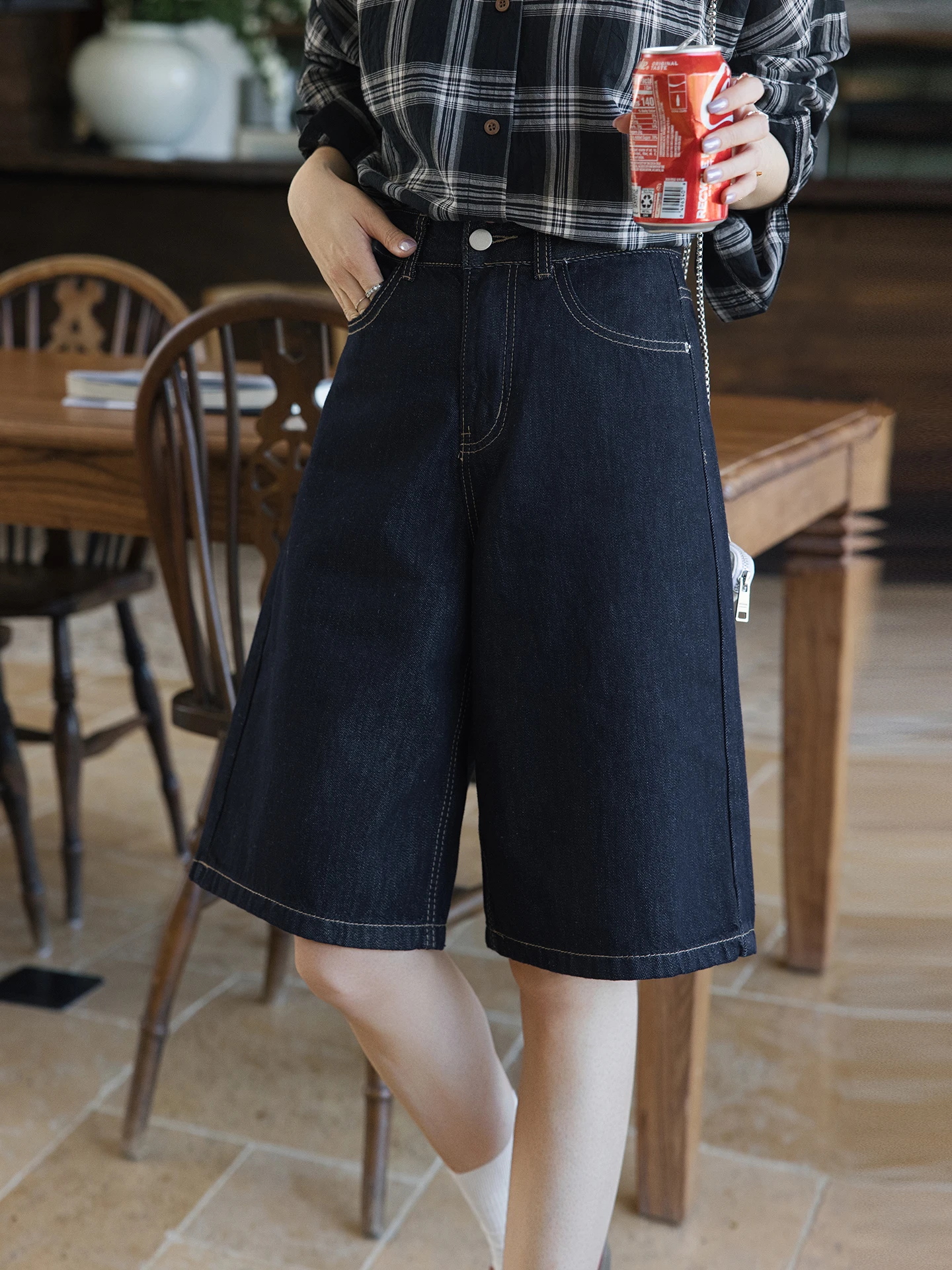 

Deep Blue Denim High Waist Loose Fit Casual Shorts Mid-Length Pants Versatile Summer New Style SuMian Women's Jeans