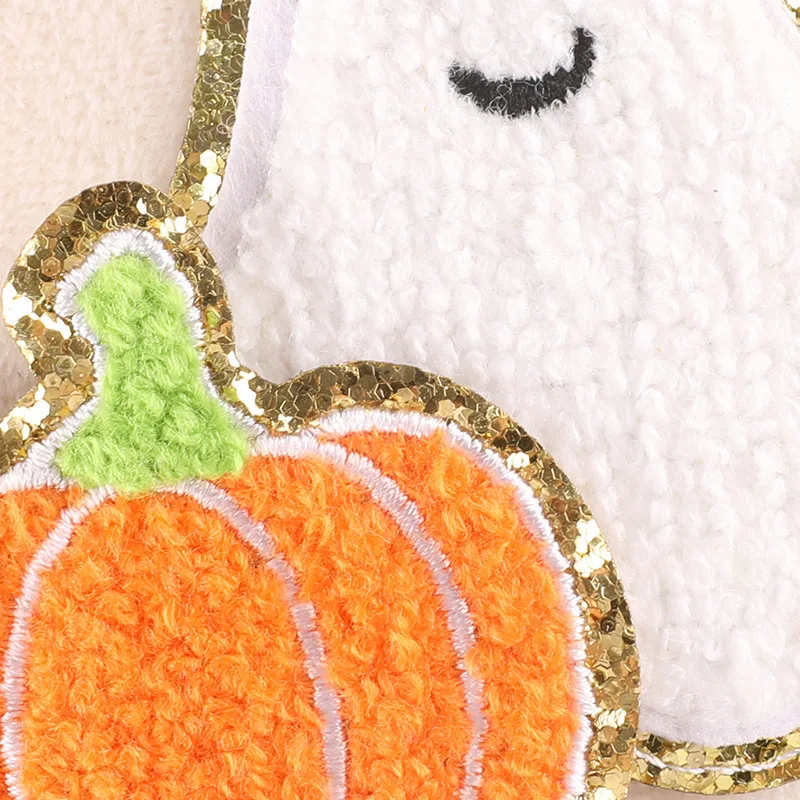 衣類用ハロウィンゴーストカボチャパッチ、刺繍されたアップリケ、かわいい布製バッジ、DIY衣類アクセサリー、鉄