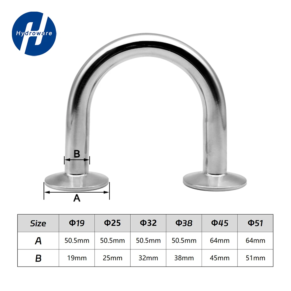 SS304 Sanitary 180 Degree Tri Clamp U Bend Pipe, Weld Ferrule Elbow 19-25-38-51mm, Mirror Polished Food Grade U Type Return Bend