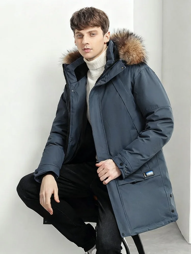 Men's Mid-Length Utility Parka - 90% White Duck Down with Faux Fur Trim, Heavyweight Thermal Insulation for Urban Winter (RDS Ce