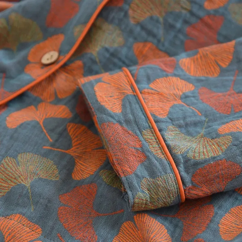 2026 Neue Frühlings- und Sommer-Damen-Pyjama-Sets, Langarm-Hosenanzug, Zweiteilig, 100% Baumwolle, Krepp, Blumen- und Blättermuster, Hauskleidung – Detail 16