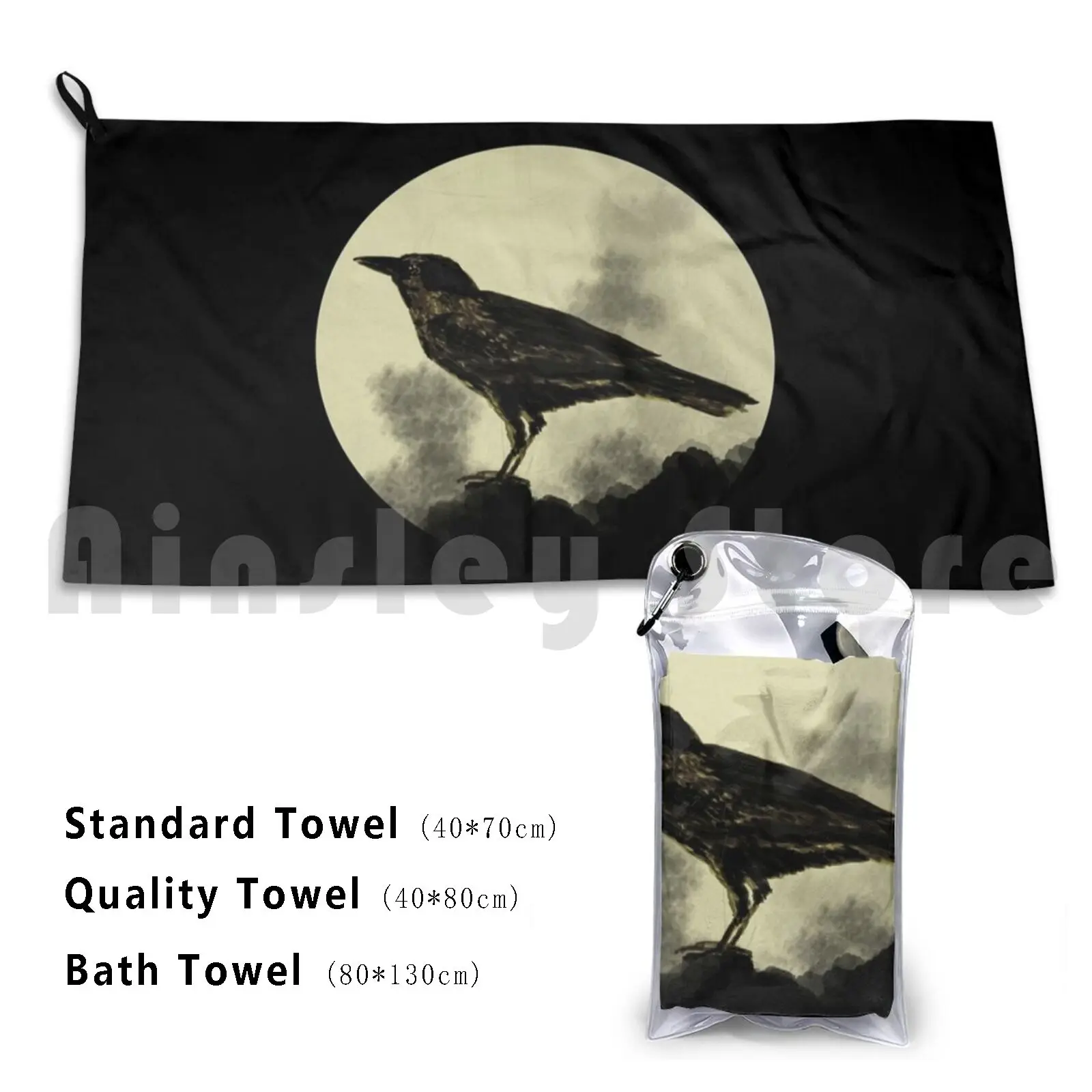 Crow Beach Towel Quick Dry Quality Towel Crow Black Bird Dark Raven Night Wicca Spiritual Symbolic Power Animal Gothic