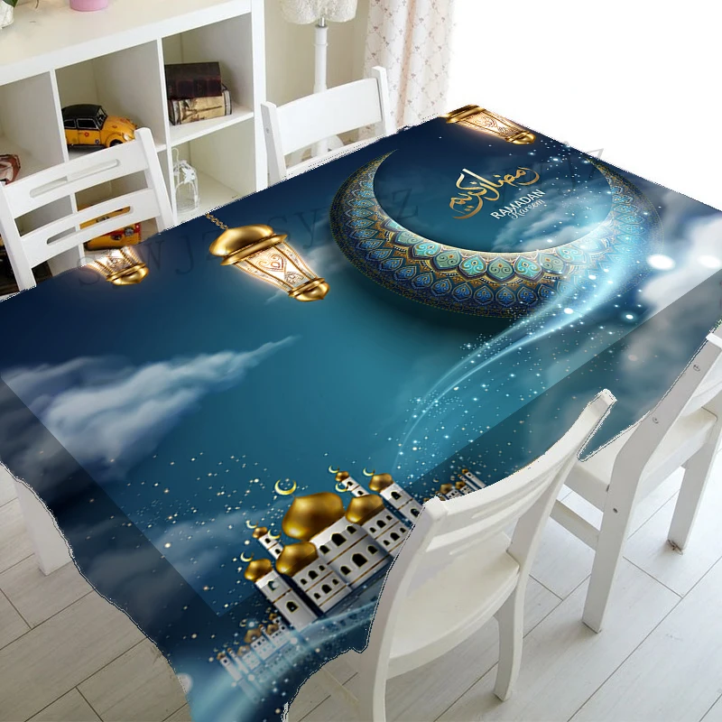 Ramadan Tablecloth Kitchen Rectangle Tablecloth Crescent Eid Home Table Accessories Muslim Mosque Festival Party Tablecloth