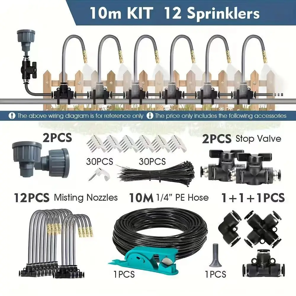 Adjustable Spray Nozzle Set, Atomizing Universal Nozzle, Irrigation Humidification Set, Watering Sprinkler 5M-30M