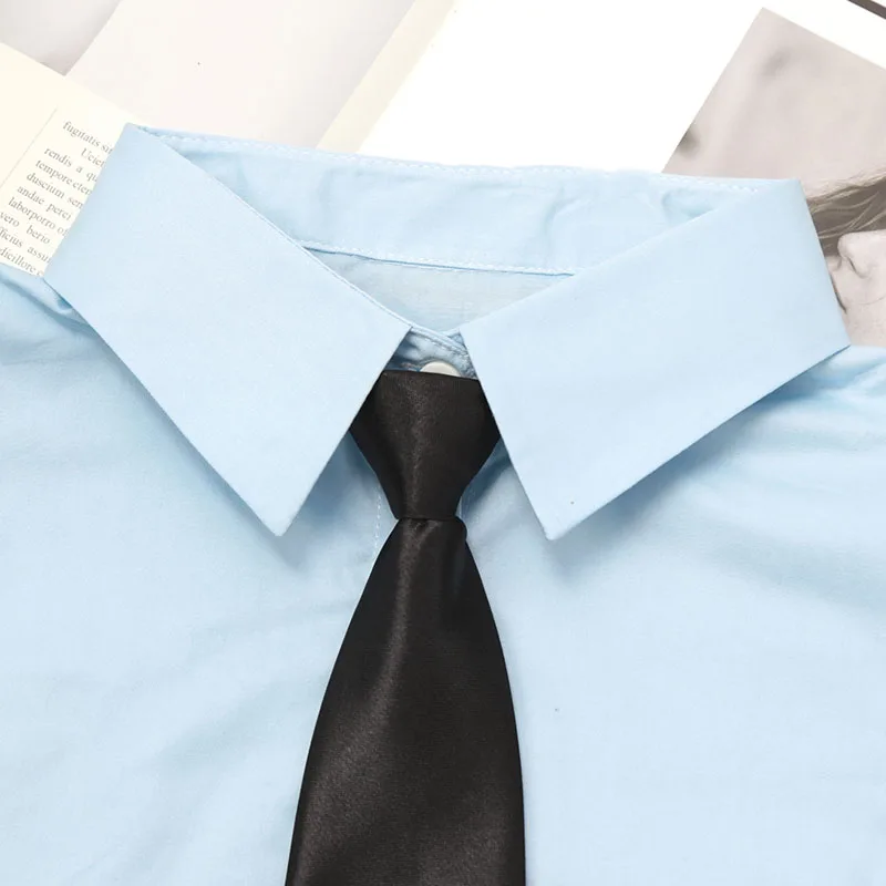 Neuer Damen-Hemd-Pullover aus Baumwolle in Blau-Weiß mit vertikalem, kleinem Umlegekragen, vielseitig einsetzbar, Business-Stil, falscher Kragen, Kleidungszubehör – Detail 4