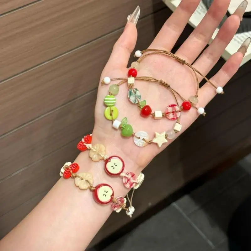 1/2Pcs Trendy Women Ladies Fashion Jewelry New Lovely Apples Charm Bracelet Girls Brown Cord Fun Stylish Accessory Gift