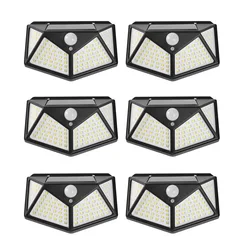 1-6PCS 100 LED 1800MAH Solar Wall Lamp Blubs 4 Sides Luminous With Motion Sensor Outdoor Garden Courtyard Waterproof Wall Light