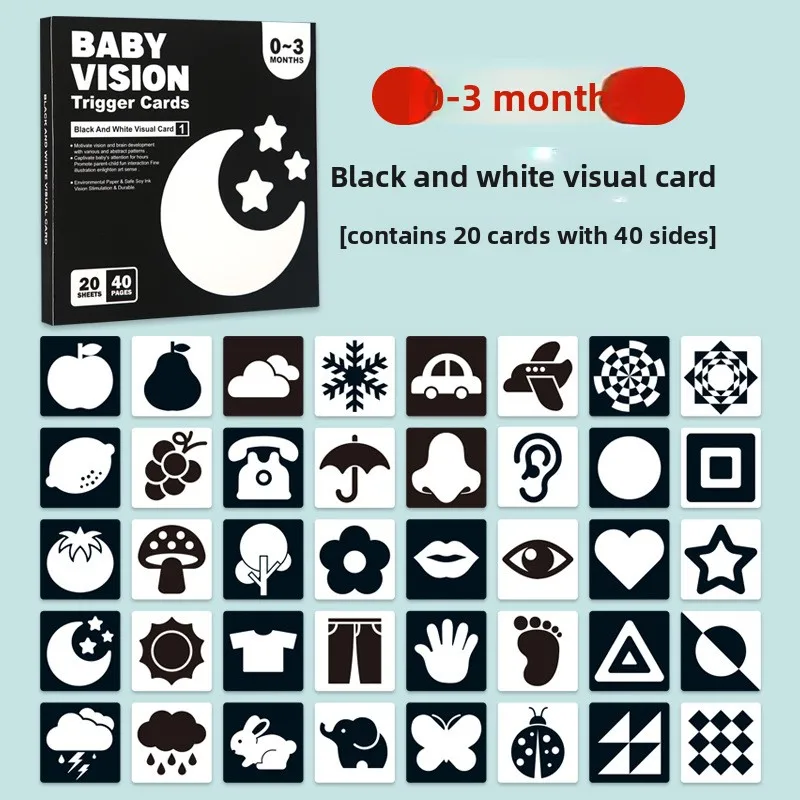 بطاقة أبيض وأسود بطاقة التعليم المبكر للأطفال حديثي الولادة بطاقة التحفيز البصري بطاقة الألوان