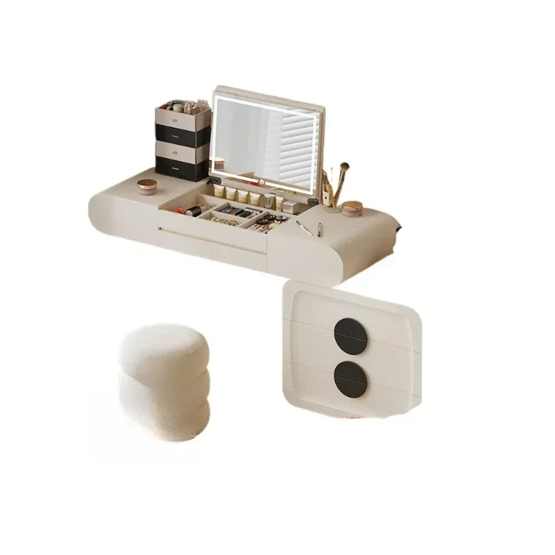 

Cream wind bedside table, vanity table, one-piece small 40cm cute three-bucket cabinet