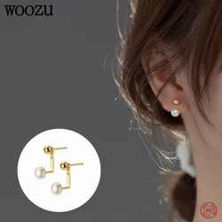 WOOZU 925 Sterling Silver Trendy Geometric Natural Baroque Pearl Piercing Stud Earrings for Women Wedding Elegant Unique Jewelry