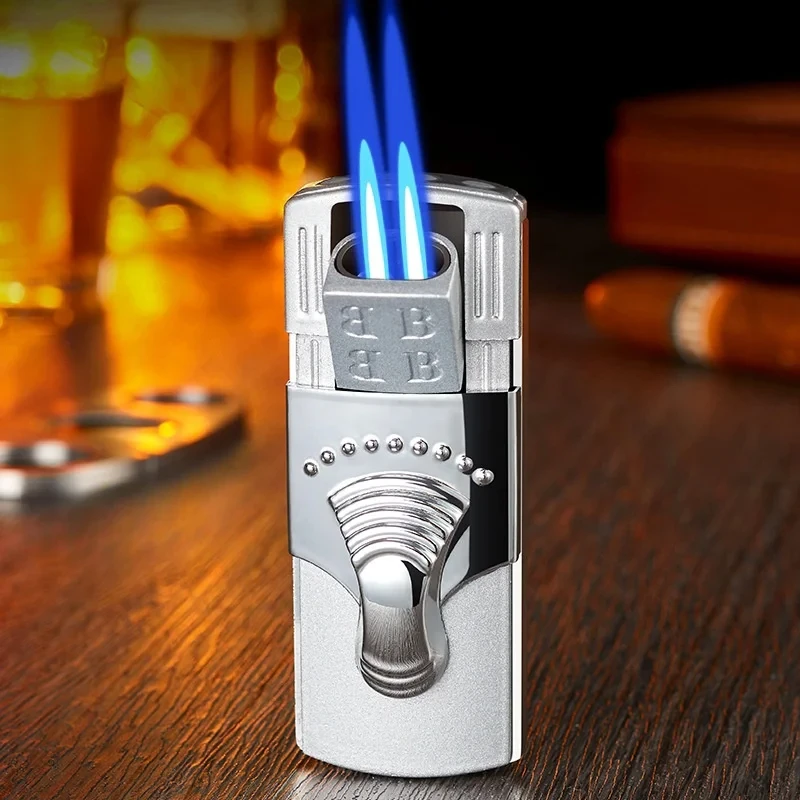 Metal Windproof Double Direct Flush Turbo Lighter Hidden Ignition Port High Temperature Resistant Flame Nozzle Inflatable Lighte