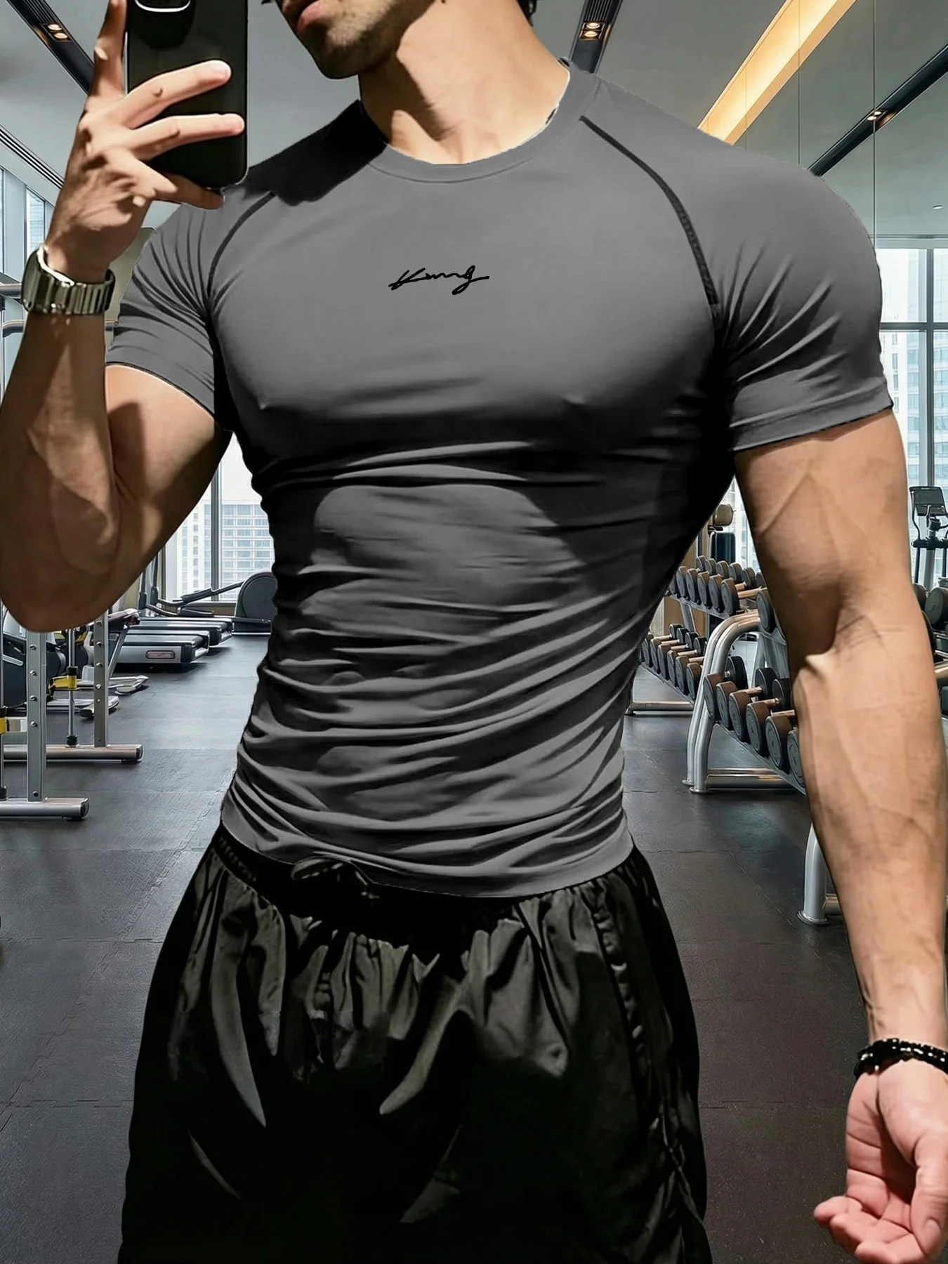 2026 Neue Fitnesskleidung für Damen und Herren, charakteristischer King-Letter-Print, hochelastischer, schnell trocknender Stoff, Sportbekleidung – Detail 3