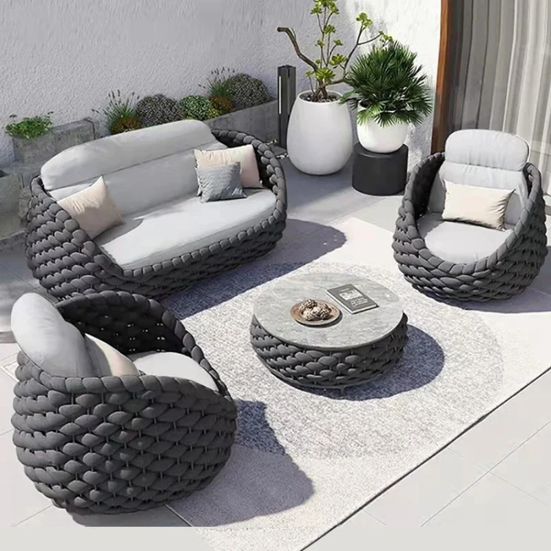 Sofa Outdoor Garden Combination Villa Balcony Garden Coffee Table Terrace Rattan Sun Room Rattan Woven Custom Furniture WKGF