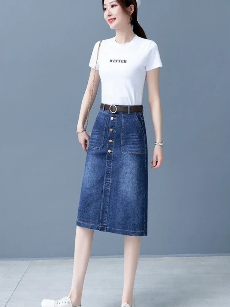 

Женские джинсовые юбки с разрезом, высокая талия, лето 2024, уличная одежда премиум-класса, корейская мода, новая женская джинсовая юбка в винтажном стиле