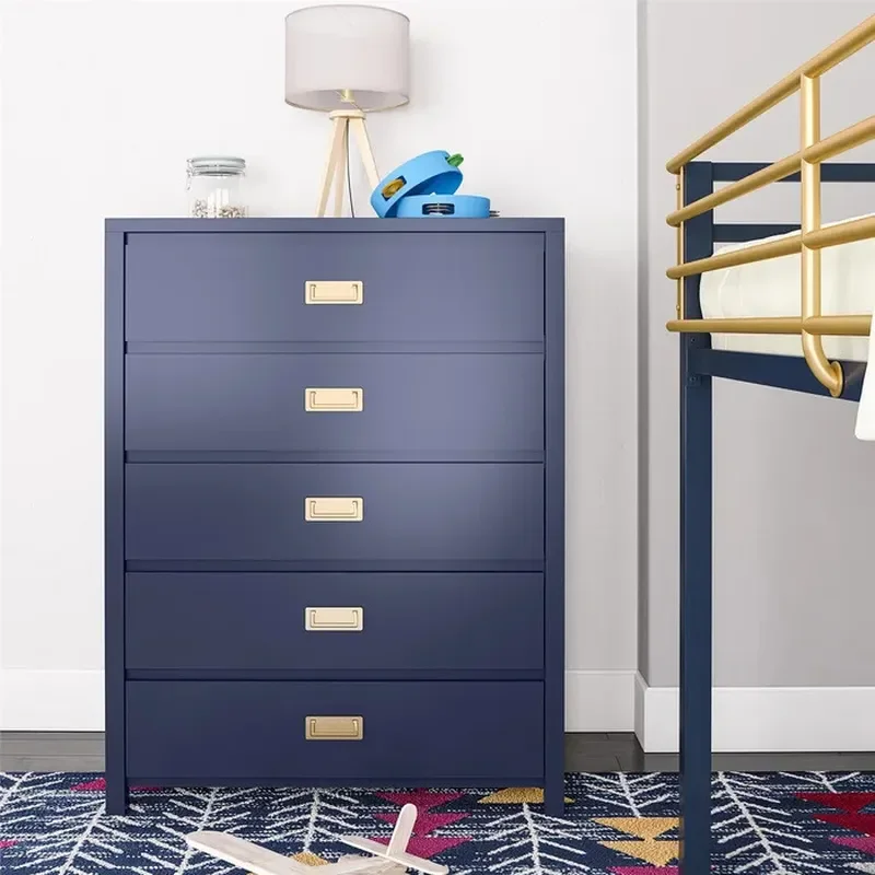 for Custom Navy Blue Simple New Chinese Wooden 5 Drawers Chest Closet Dresser Cabinet for Bedroom Living Room Collection