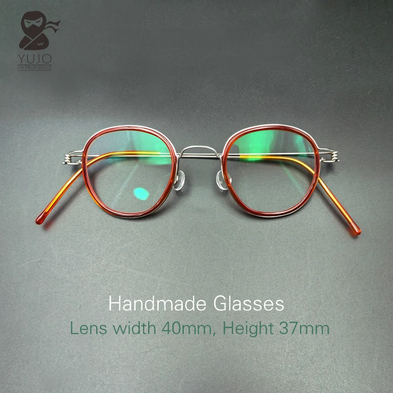 Handmade polygonal irregular metal and acetate fiber eyeglass frames for men and women without screws, lightweight glasses