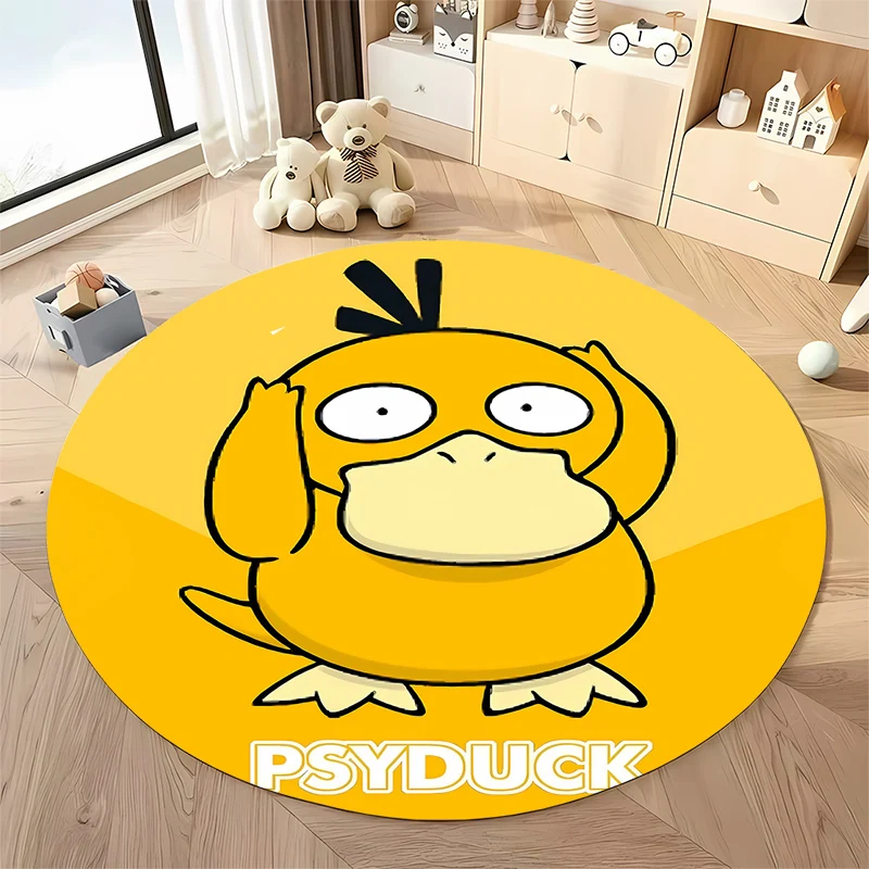 Pokemon Psyduck HD Printed Cartoon Round Carpet for Kids Living Room Rugs Camping Picnic Mats Flannel Anti-Slip Yoga Anime Rug