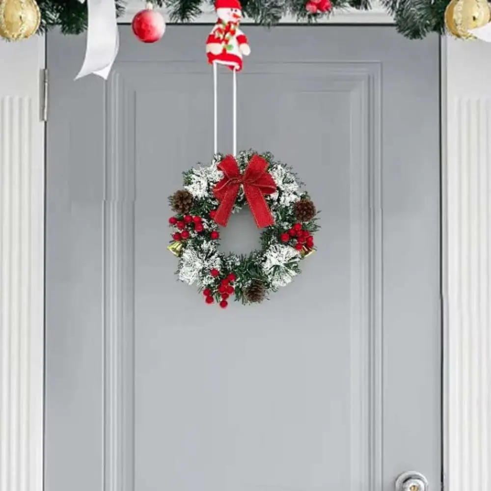 20/30/40cm Christmas Wreath with Pinecones Bowknot Red Berry Xmas Tree Garland Artificial Snow Window Hanging Decor