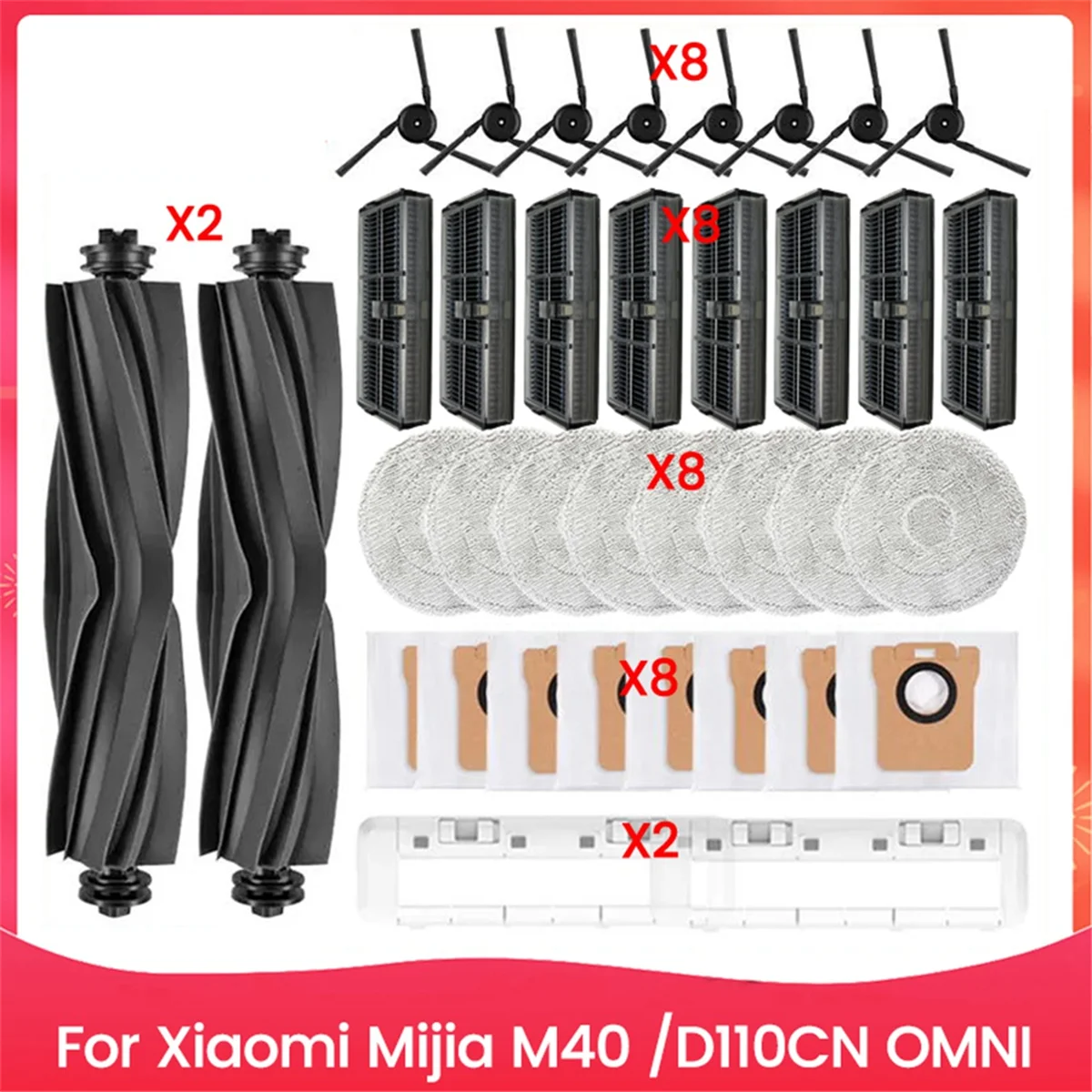 

ABUG-для Xiaomi Mijia M40/D110CN OMNI запасные части для пылесоса, основная боковая щетка, фильтр, тканевый мешок для пыли, крышка основной щетки