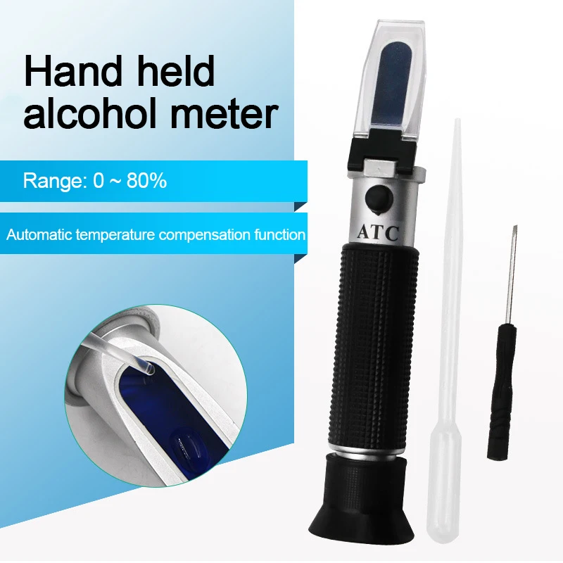 Alcohol Refractometer 0-80% Handheld Alcohol Concentration Meter Alcoholometer ATC Spirits Tester Meter Beer Wine Refractometer