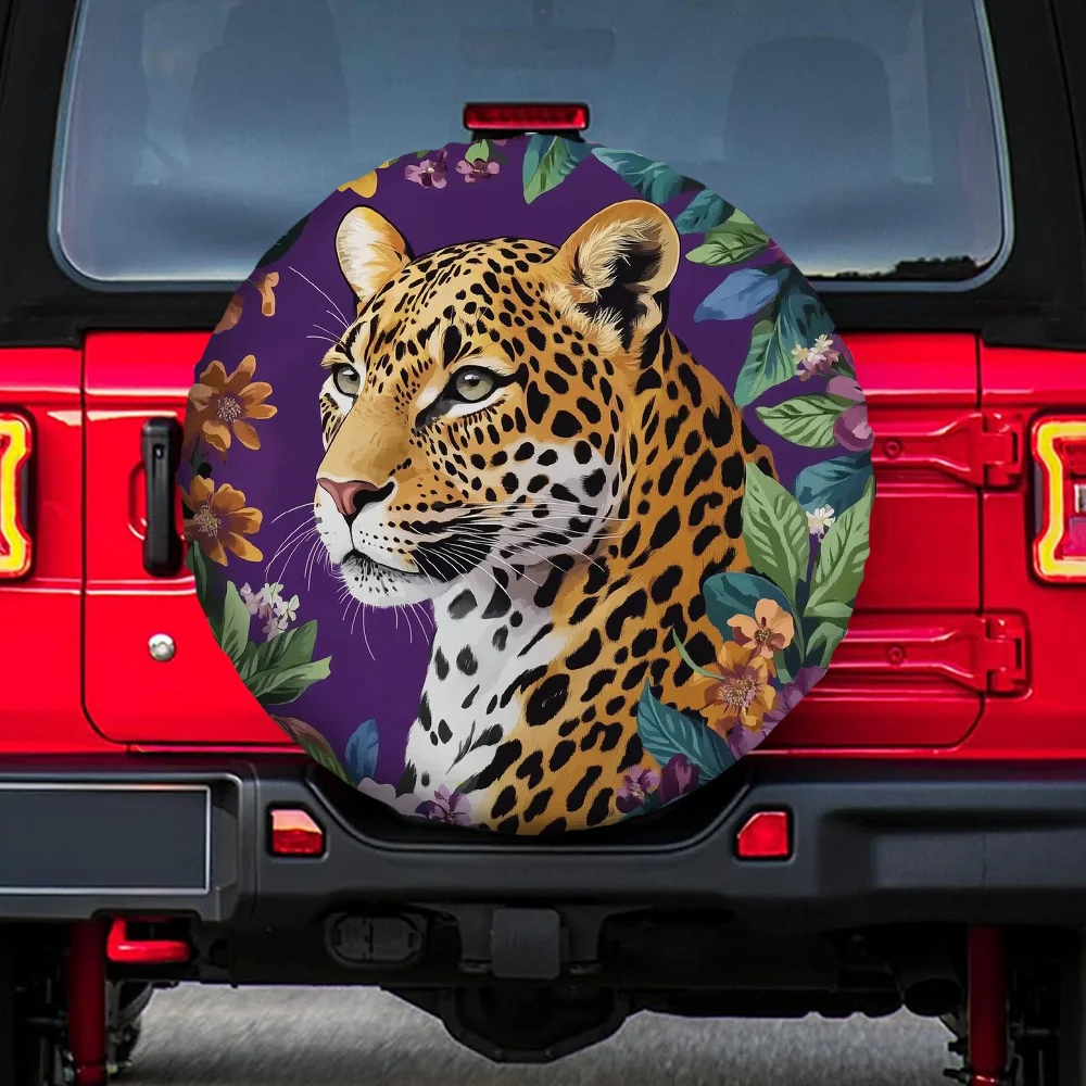 1pc Leopard Print Tire Cover - High-Quality 100% Polyester, Durable & Stylish Design For SUVs, Trucks, Cars - Halloween Gift & E