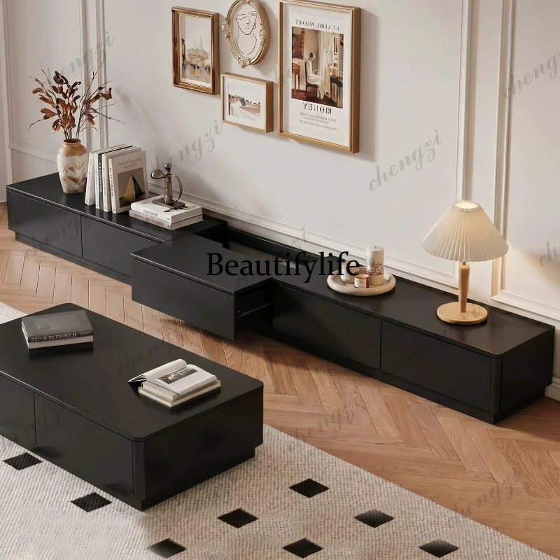 A139 solid wood coffee table combination living room home new pull-out black TV cabinet