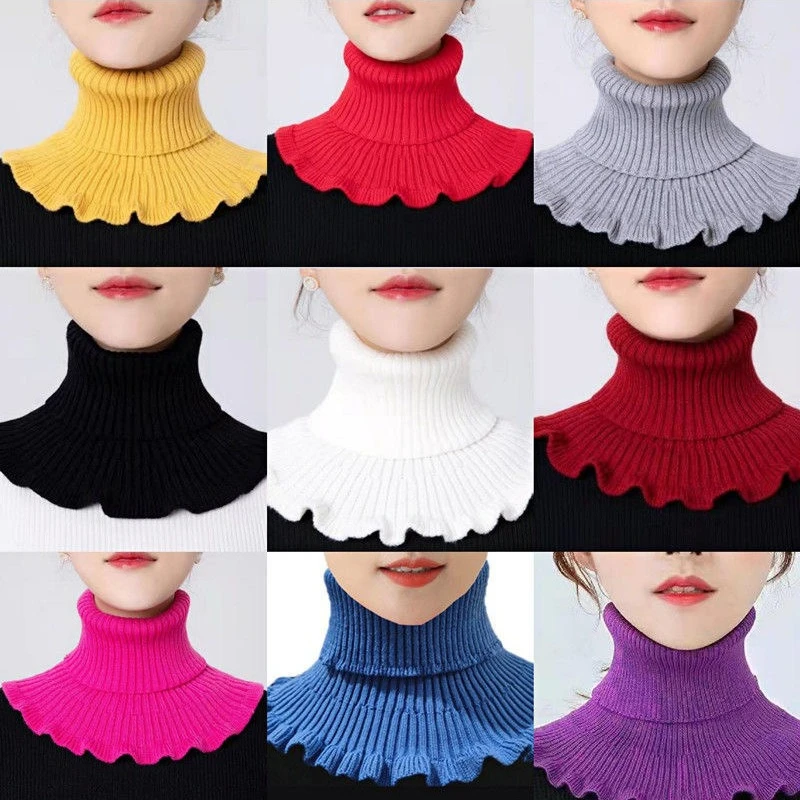 Вязаный шарф с искусственным воротником, женская теплая водолазка со съемным накладным воротником, зимний ветрозащитный шарф с деревянными ушками