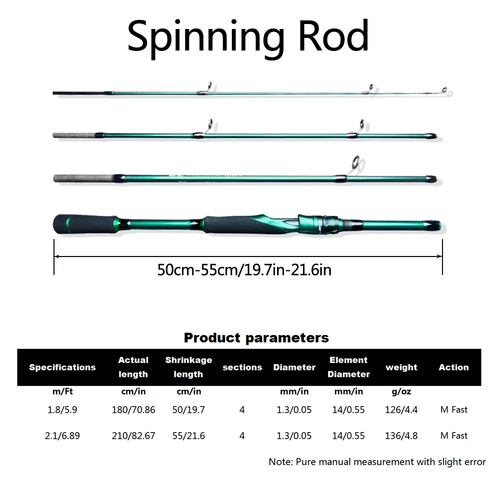 Imagen 2 del producto SIECHI-caña de pescar giratoria de fundición, 1,8 m, 2,1 m, caña ultraligera de fibra de carbono, 4 secciones con mango de EVA, peso de señuelo de 7-20g