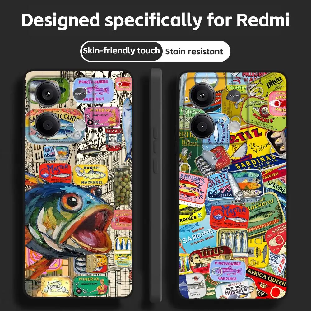 Чехол для телефона Sardines для Redmi Note 14, 13, 12, 11 Pro Plus S 5G 14C A3, мягкий черный чехол для телефона Чехол для телефона Sardines для Redmi Note 14, 13, 12, 11 Pro Plus S 5G 14C A3, мягкий черный чехол для телефона