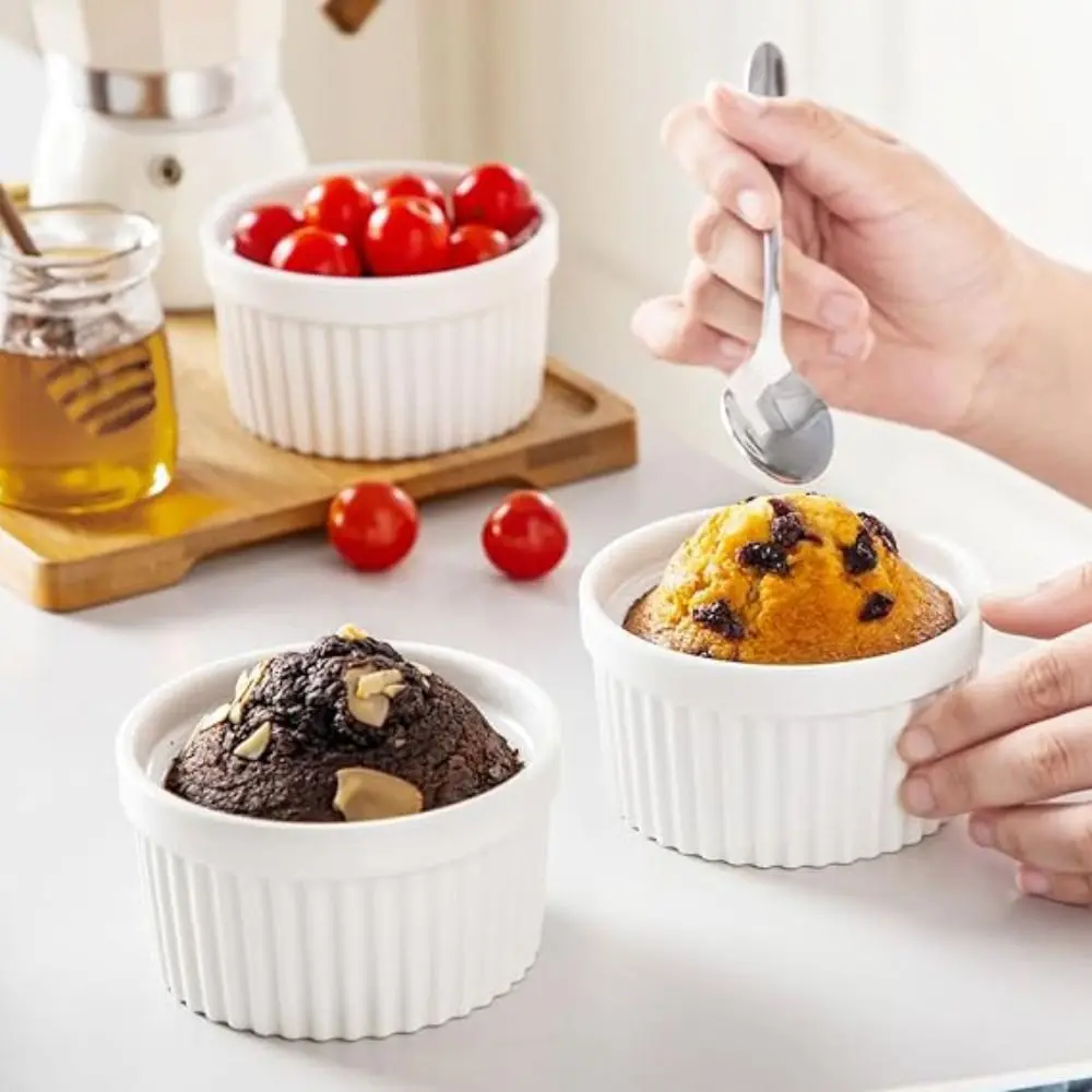 

6pcs Kitchen Containers 8 Oz Ramekin with Lid High Temperature Resistant Dessert Cup White Porcelain Pudding Cup Hotels