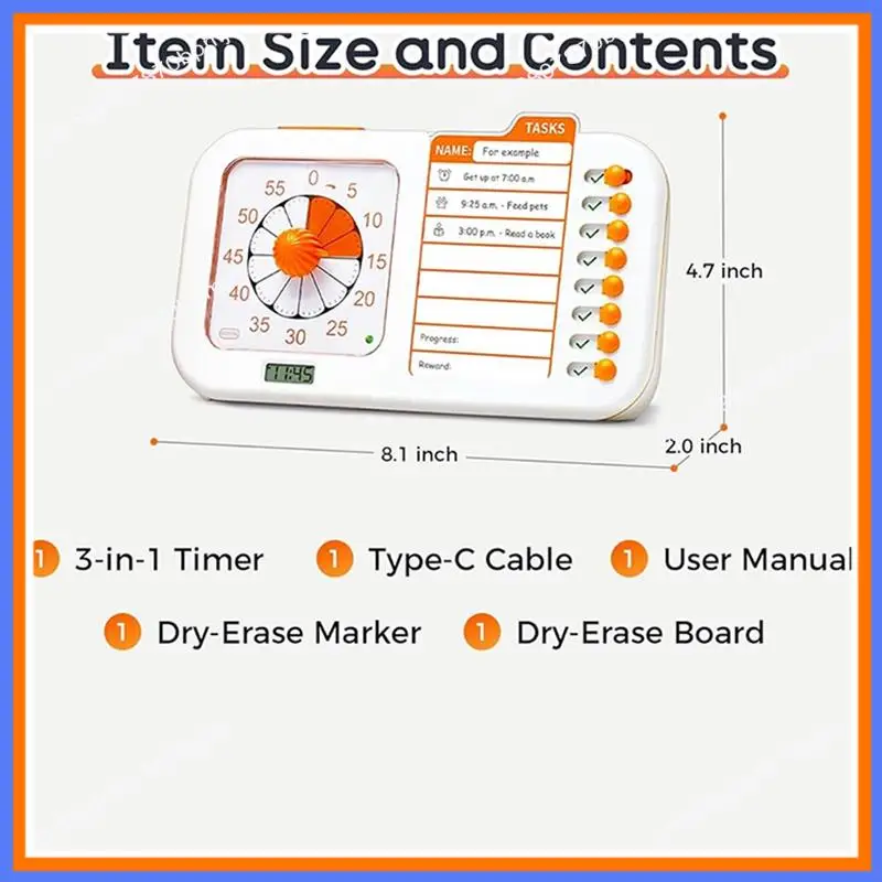 BAAE 3-In-1 Visual ADHD Timer For Kids & Adults With Planning Board, Task Timer, Chore Chart & Visual Schedule Planne