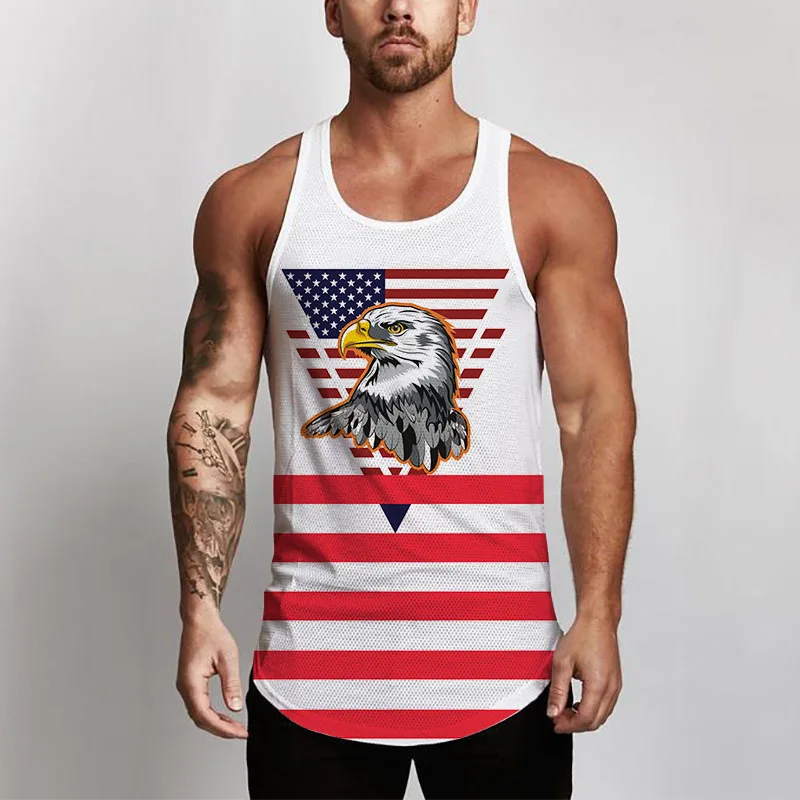 2024 New US Flag Man Tank Tops 3D Printed Men Women Fitness Gym Clothes Summer New Trendy Oversize Street Outdoor Sleeveless Top image 2